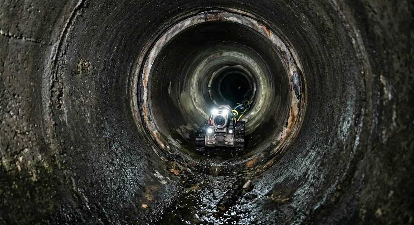 Robotic sewer camera inspecting pipe interior for Sewer Line Cleaning in Danville